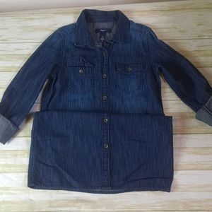 Girls Gap Denim Long Sleeve Size 7/8 Dress With 2 Front Pockets And Belt Loops.